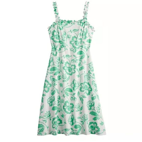 Draper James RSVP Linen Blend Floral Ruffled Neck Midi Dress Size 14 - Picture 11 of 13